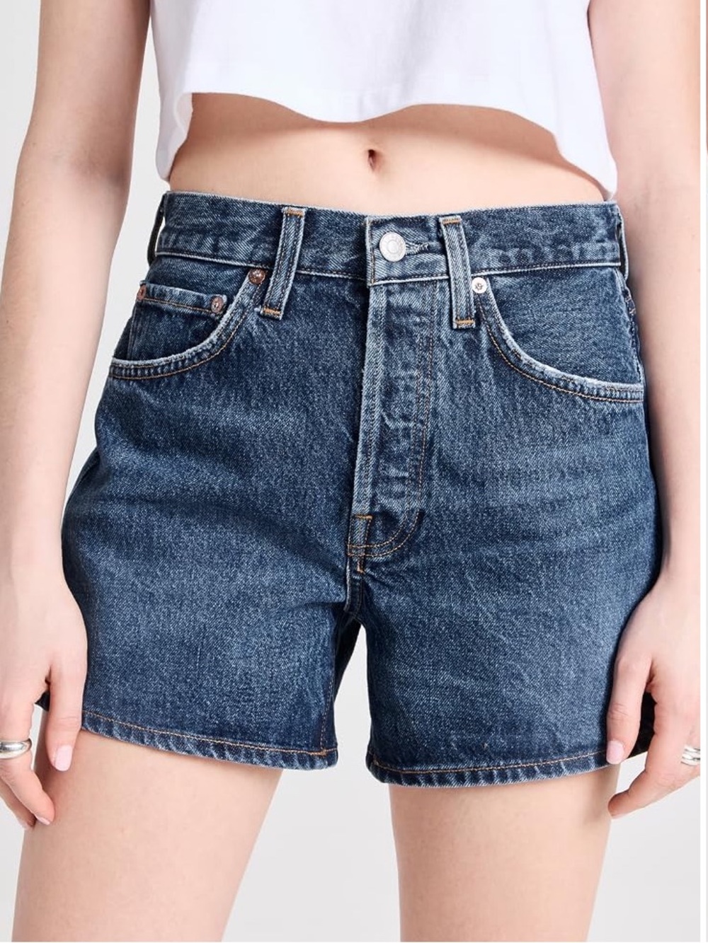 Agolde Dark Blue High-Rise Denim Shorts - Picture 1 of 5